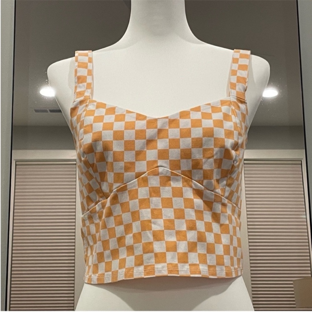 Hollister Bust Cup Crop Top in Yellow Check - Picture 4 of 7
